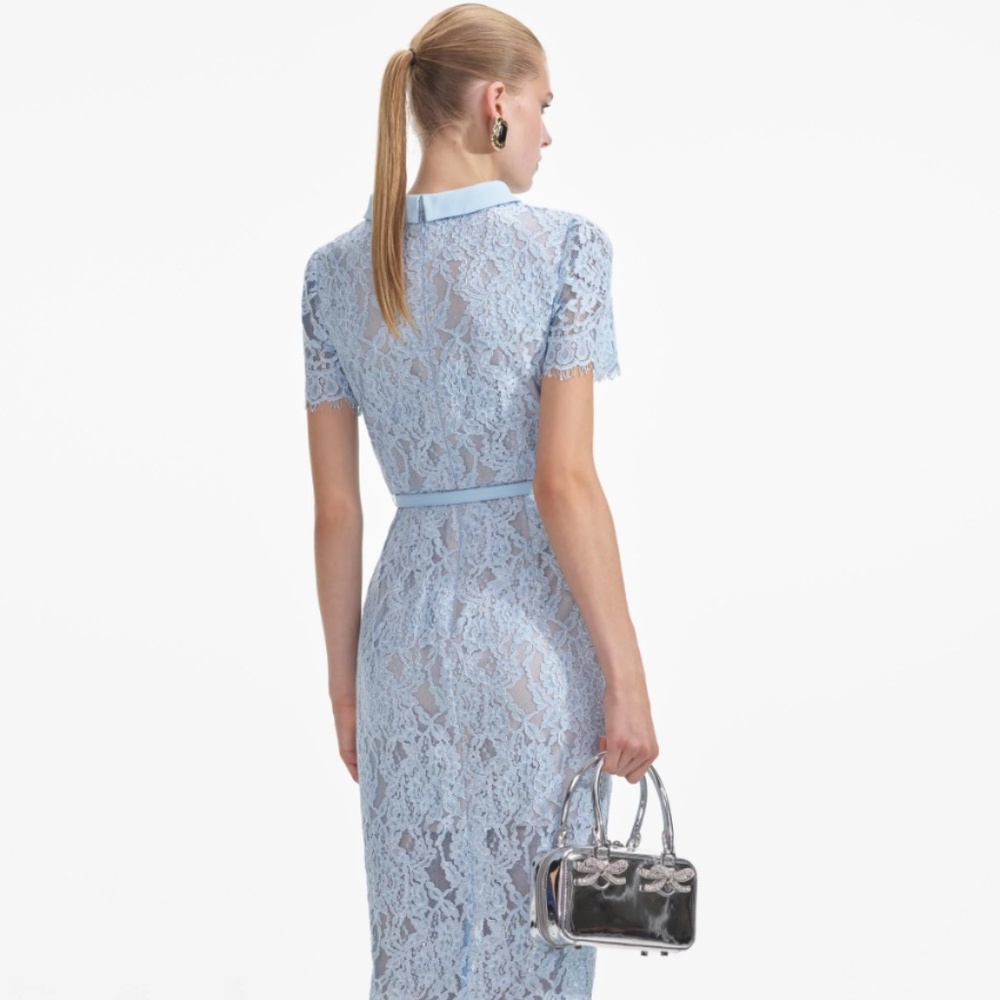 Self-Portrait Light Blue Lace Midi Dress - Picture 3 of 8